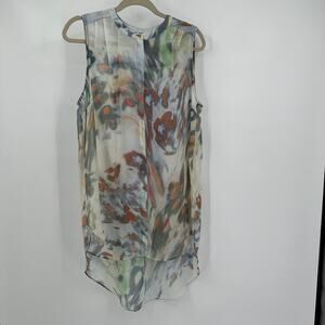 Leyla‎ Womens Top Size L Sheer Tunic Watercolor Fairycore Ethereal Flowy Dreamy